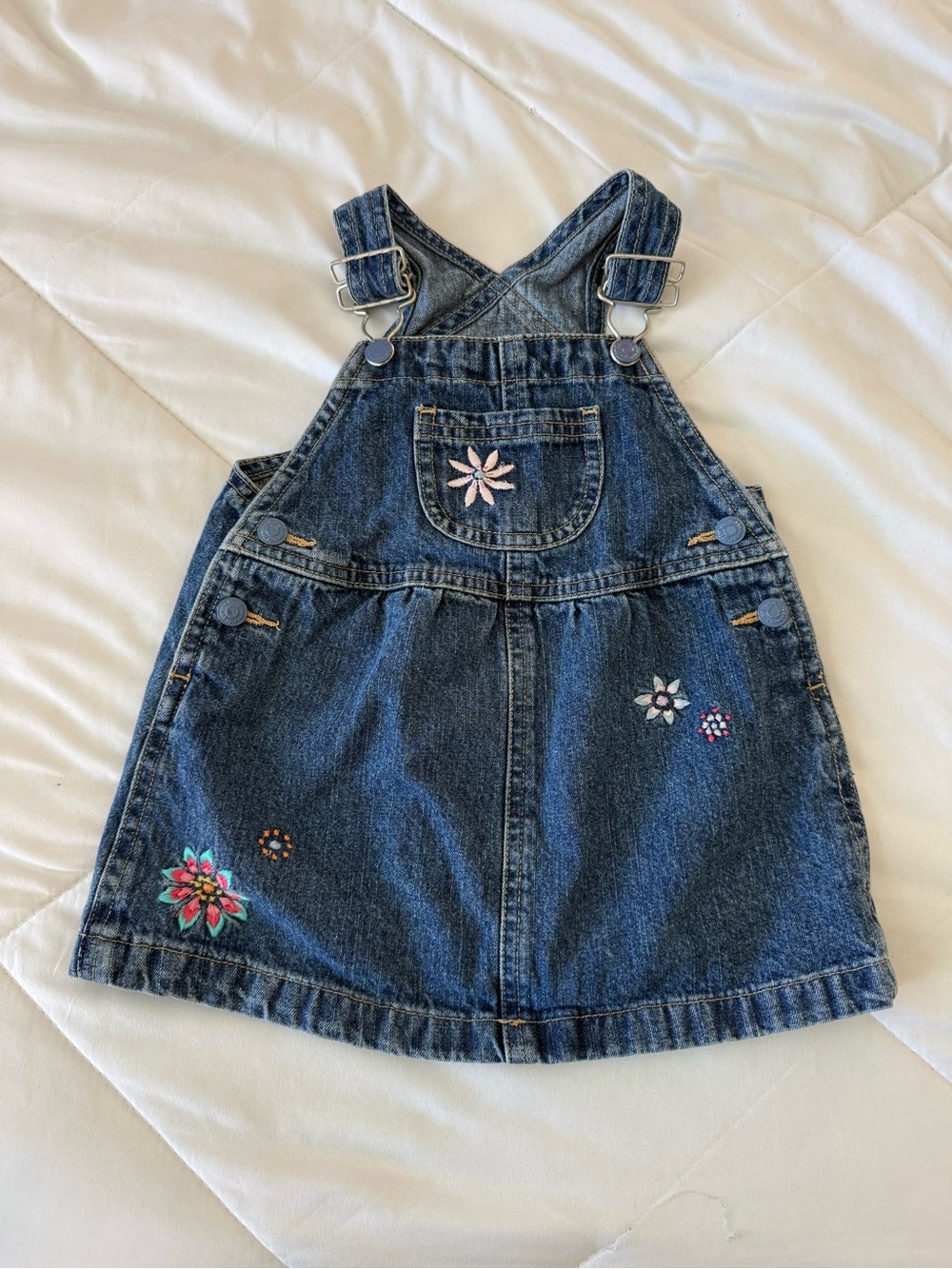Osh Kosh Girls' Dark Blue Denim Overall Dress with Floral Embroidery